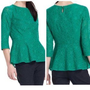 Anthro Moulinette Soeurs Green Lace Peplum Blouse
